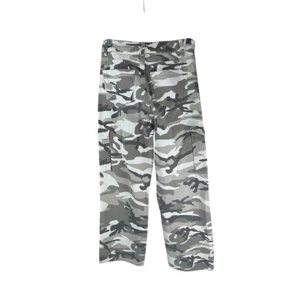 Women's Camo Cargo Pants XS Adjustable Waist Gray White Cotton Blend Streetwear - Picture 5 of 10